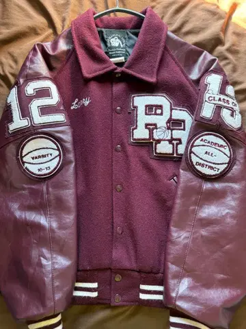 TEJAS MANUFACTURING 바시티 자켓 버건디 색상 빈티지