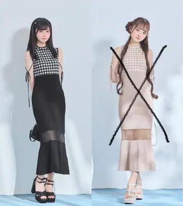 깅엄 체크 롱 니트 원피스