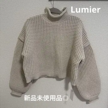 Lumier 하이넥 크롭 팝콘 니트 볼륨 소매 와플