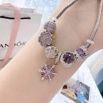 PANDORA 실버 보라색 크리스탈 팔찌