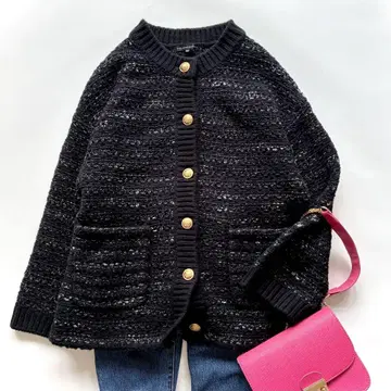 새상품급 23구 트위드 니트 자켓 골드 버튼 블랙 빅사이즈 44