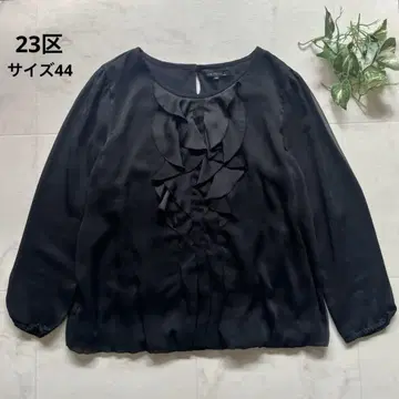 새상품급 23구 라메 프릴 블라우스 빅 사이즈 44 블랙 퍼프 슬리브