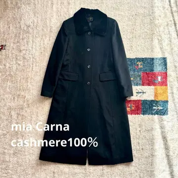 미아카나 캐시미어 100% 퍼 부착 롱 코트 블랙 캐시미어 블랙