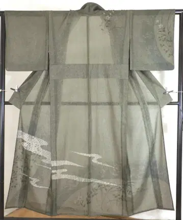 순수 실크 샤아와세 기모노 파도와 가을 풀 두 자수