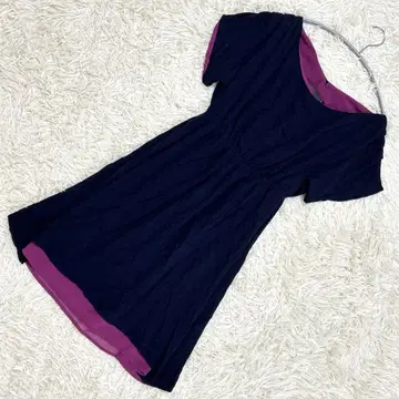 팔레놉시스 네이비 퍼플 반팔 원피스 S 사이즈 무릎 기장 허리밴딩