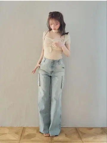 andmary 백 리본 데님 카고 팬츠 S