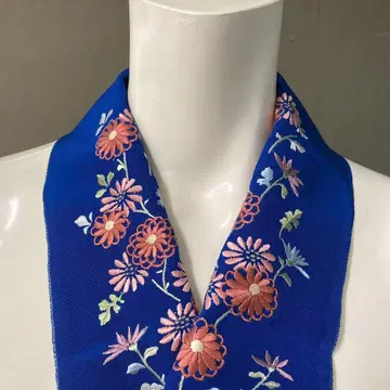 장식용 깃 자수 카라 새상품급 순수 실크 파랑 꽃