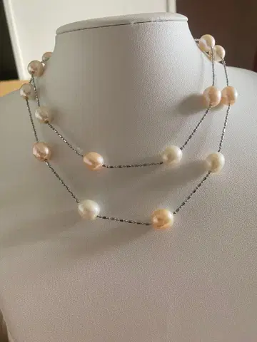 담수 진주 롱 목걸이 925 각인 길이는 약 78cm