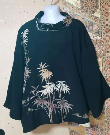 기모노 리메이크 블랙 전통 예복 기모노 대나무 튜닉