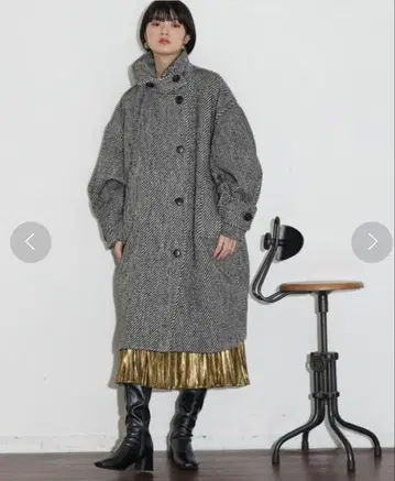 THE YOn 와이드 슬리브 트위드 코쿤 롱 코트