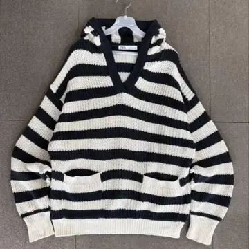 ZARA 스트라이프 후드티 니트 후드 부착