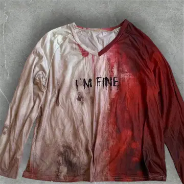 할로윈 좀비풍 I'M FINE 긴팔 티셔츠 피 얼룩풍 프린트 코스프레에도