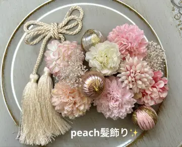 peach 머리 장식 성인식 일본 의류 후리소데 시치고산 머리 장식