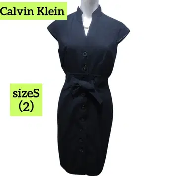캘빈 클라인 슬리브리스 스탠드 블랙 스트레치 발군 원피스 S