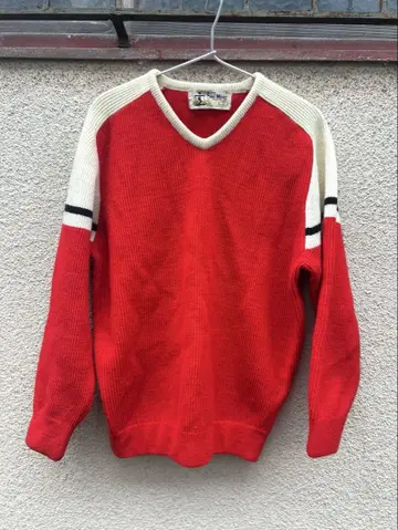 80s GOLDWIN 스키 스웨터 빨간색 x 화이트 빈티지 구제 의류