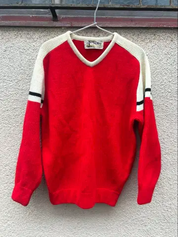 80s GOLDWIN 스키 스웨터 빨간색 x 화이트 빈티지 구제 의류
