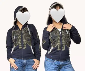 해골 프린트 네이비 집업 후드티