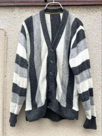 빈티지 모헤어풍 가디건 그레이 x 화이트 구제 의류