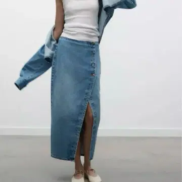 ZARA 크로스오버 데님 미디 스커트 데님 스커트 롱 스커트
