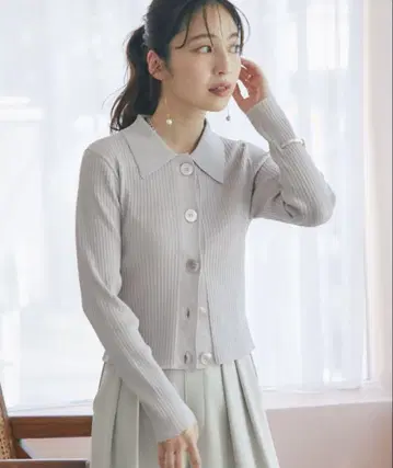 La boutique BonBon 라메 리브 폴로 카라 가디건 핑크