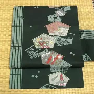 짙은 녹슨 철색에 말 그림 나고야 오비