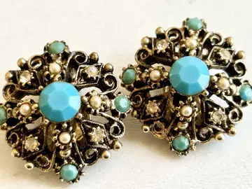 골동품 당시물 시스루 코스튬 주얼리 BLUE vintage 귀찌