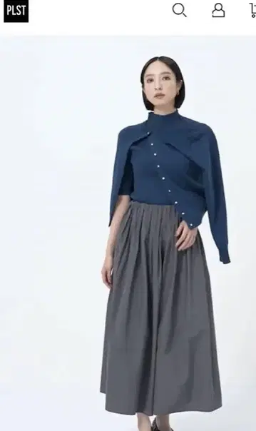 플레어 스커트 M 그레이 타프타 핀턱 볼륨 스커트