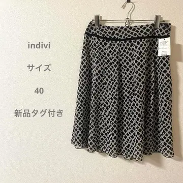 택 포함 새상품 indivi 플레어 스커트 기하학 패턴 사이즈 일본제