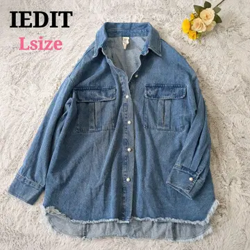 새상품급 IEDIT 데님 자켓 셔츠 오버 사이즈 펄 버튼 L