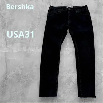 버쉬카 데님 팬츠 USA 31 블랙 스키니 스트레치 밑단 데미지 새상품급