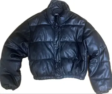 ZARA 블랙 가죽 숏 기장 다운 자켓