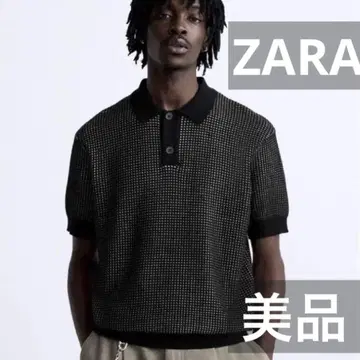 [ 새상품급 ] ZARA 대비 자카드 니트 피케 셔츠 M 사이즈 블랙
