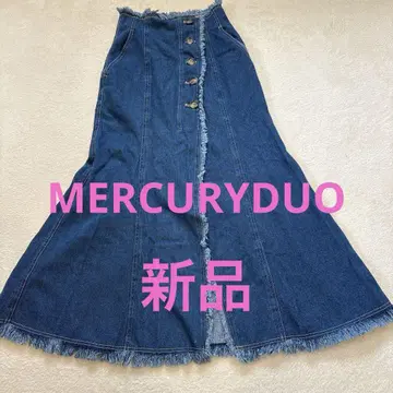 MERCURYDUO [ S ] 데님 블루 A라인 롱 스커트 버튼 포함