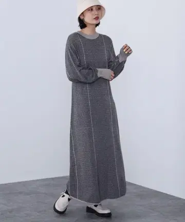 BEAMS 자카드 플레어 니트 원피스 F 사이즈