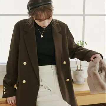 앙제 ANGIE 골드 버튼 더블 브레스트 자켓 다크 브라운
