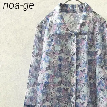 noa-ge 셔츠 꽃무늬 올 패턴 사이드 슬릿 시스루 LL 빅