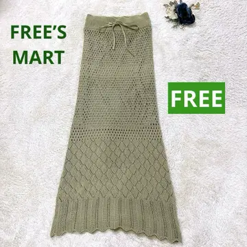 FREES MART 시스루 니트 스커트 카키 계열 안감 있음 허리밴딩 F