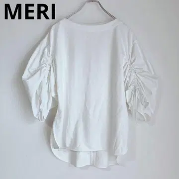 MERI 반팔 블라우스 플레어 소매 민무늬 여성 상의 화이트 F