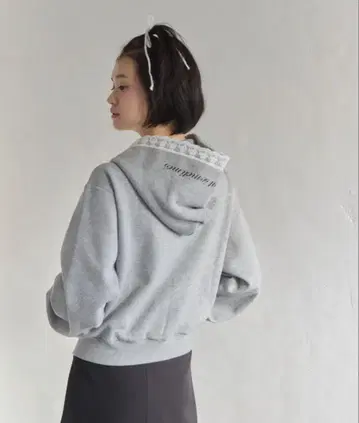 smyeon 레이스 부착 컴팩트 지퍼 후디 그레이