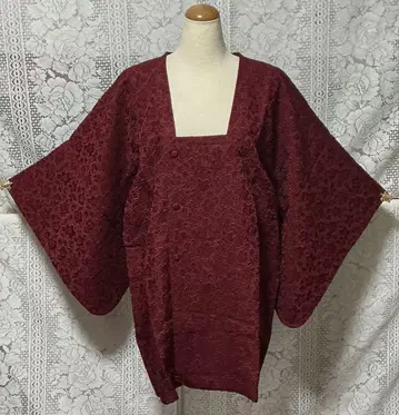 [중고] 도우유키 코트 레이스풍 패턴 크림슨 계열 A292