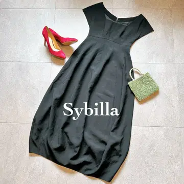 Sybilla 블랙 스퀘어넥 벌룬 롱 원피스 포멀 드레스