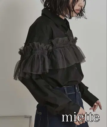 새상품 miette 튤 프릴 셔츠 블랙 미
