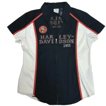 할리데이비슨 풀 집업 로고 자수 반팔 워크 셔츠 블랙 L