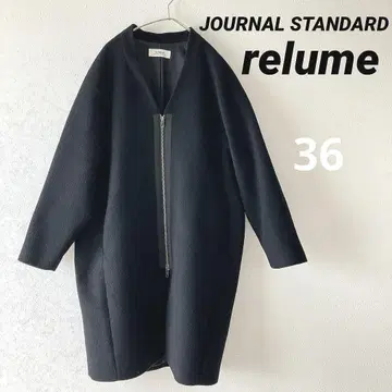 relume 레리움 블랙 롱 코트 프론트 지퍼 노카라 코트