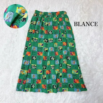 BLANCE 꽃무늬 트로피컬 아트 그린 롱 스커트
