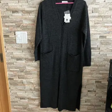 택 포함 새상품 anyFAM 다크 그레이 롱 가디건 사이드 슬릿