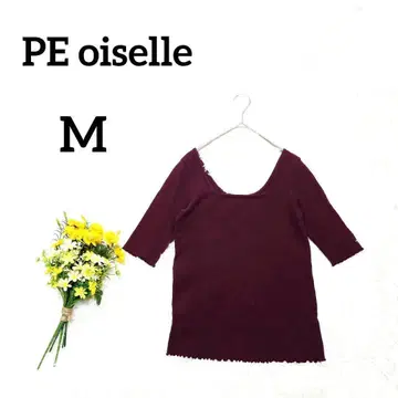 [페오와젤] 리브 티셔츠 M 와인 레드 스퀘어넥 5부 소매 메로우