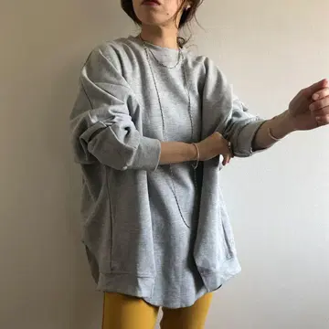 wee9s 오버 사이즈 비대칭 디자인 맨투맨 그레이