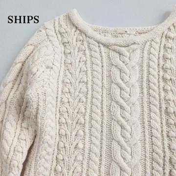 쉽스 아란 편직 케이블 니트 모 100% 울 로우 게이지 큼직하게