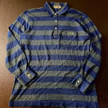LACOSTE 올드 헤링본 무늬 보더 피케 셔츠 L 사이즈 네이비 그린
